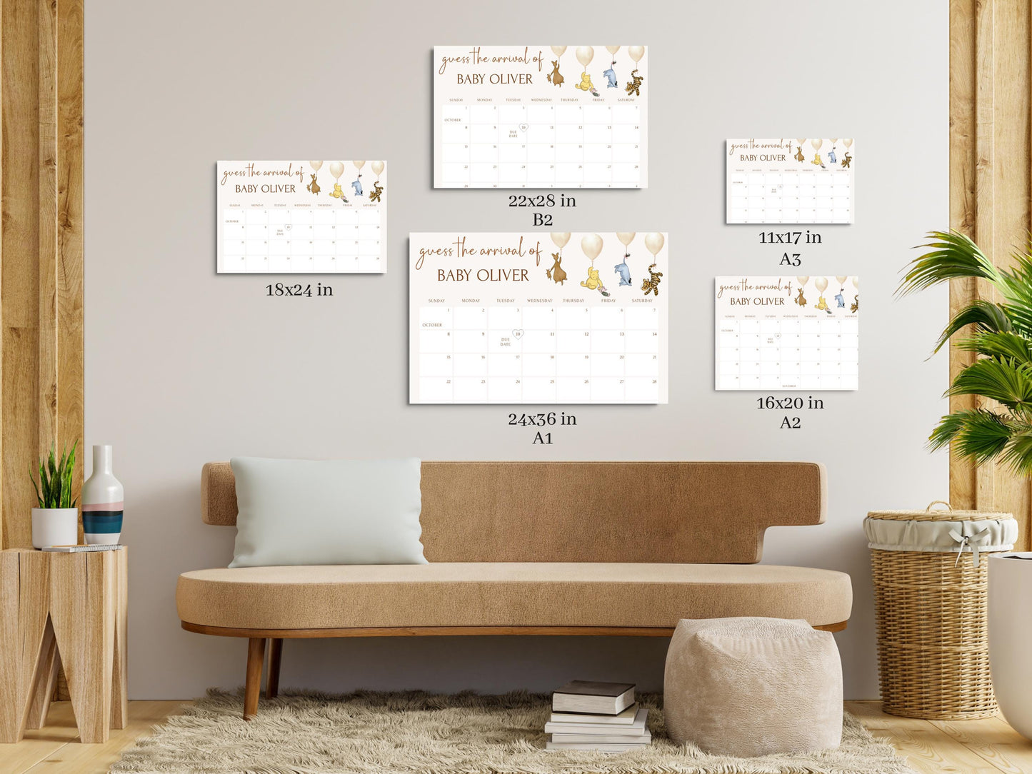 Winnie The Pooh Baby Shower Due Date Calendar, Pooh Baby Shower Calendar, Printed Gender Neutral Winnie The Pooh