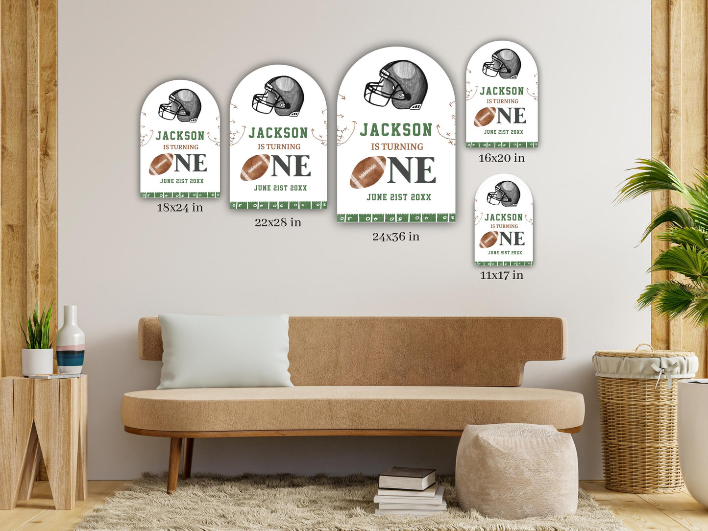 Printed Arch Football First Birthday Welcome Sign, Custom Name Kids Birthday Party Board, Sports Theme Party Foam Board, Boy Birthday Decor