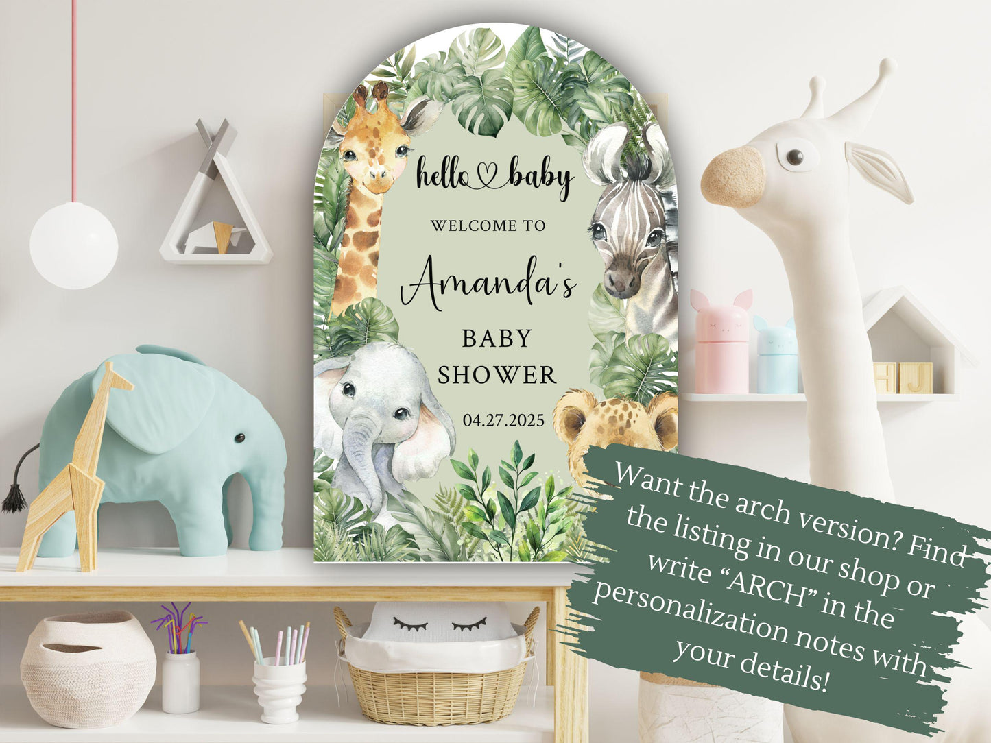 Printed Jungle Theme Baby Shower Welcome Sign, Wildlife Baby Shower Welcome, Printed Gender Neutral Jungle Theme Foam Board Welcome