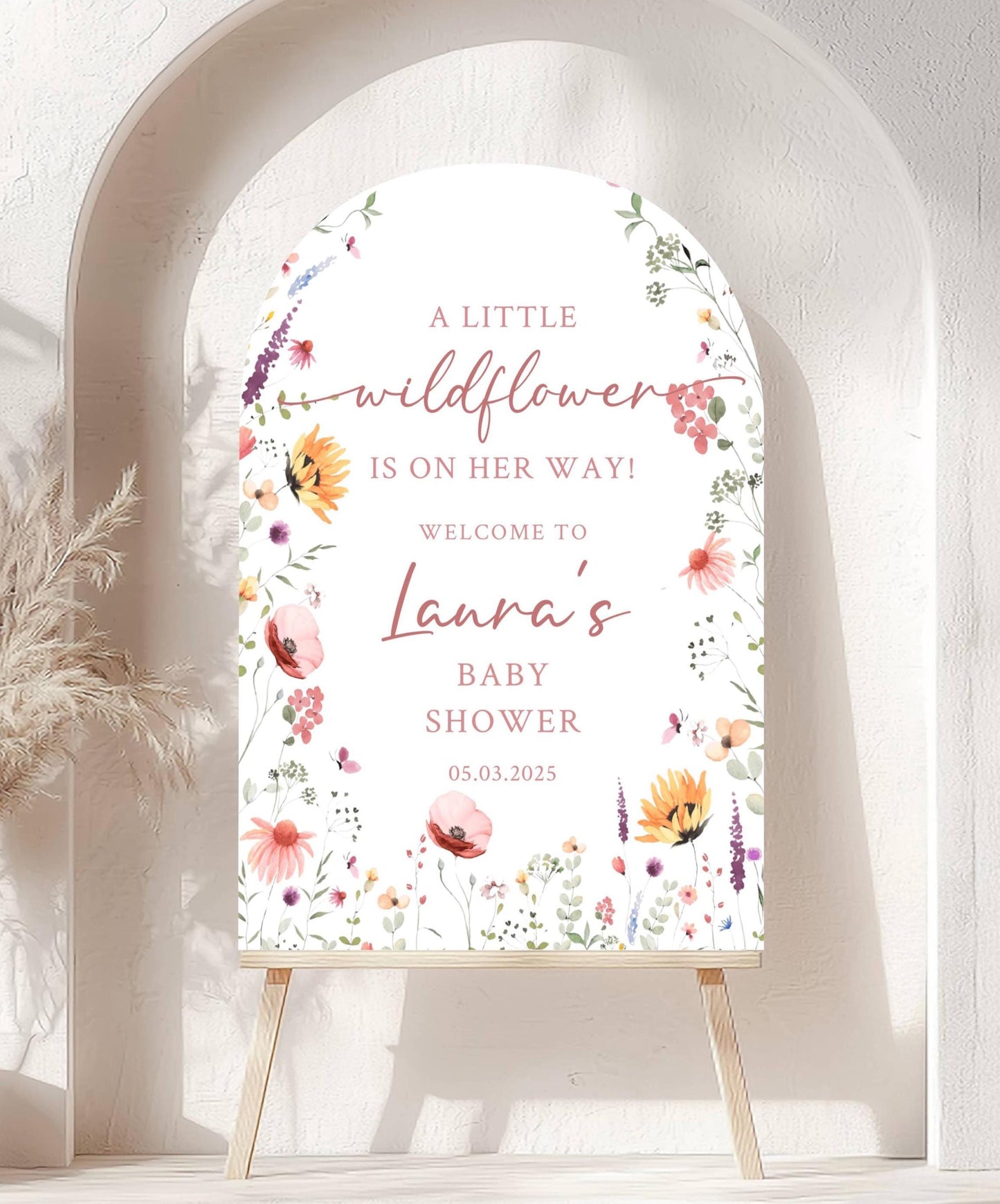 Printed Arch Wildflower in Bloom Baby Shower Welcome Sign, Floral Shower Welcome, Custom Printed Baby Girl Custom Foam Board Party Sign