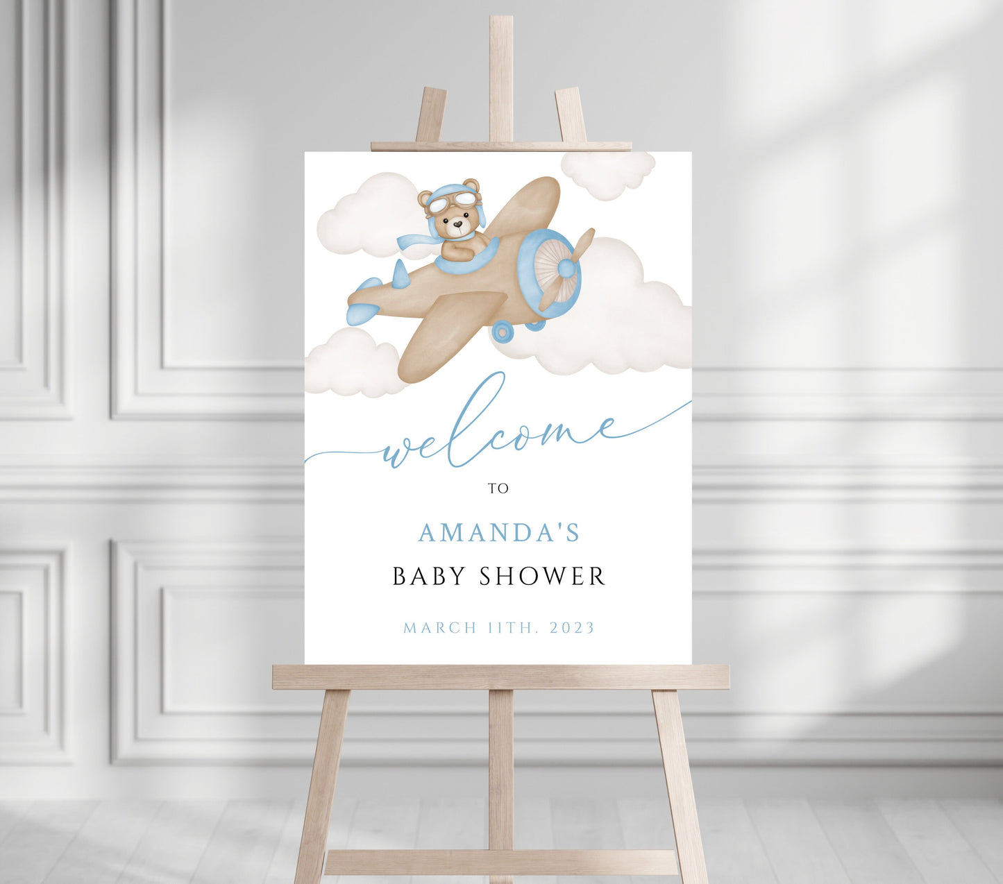 Baby Shower We Can Bearly Wait Boy Foam Welcome Sign, Baby Flying Bear