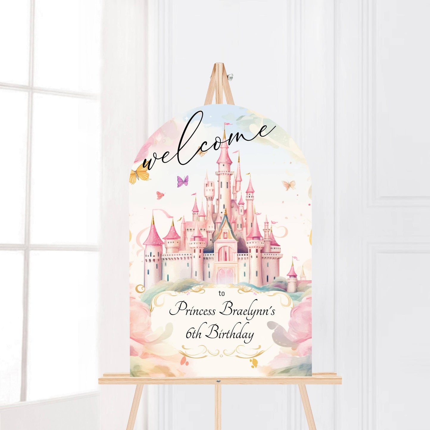 Printed Arch Princess Birthday Welcome Sign, Girls Princess Birthday Party Foam Welcome Sign, Printed Foam Board Welcome Sign, Princess