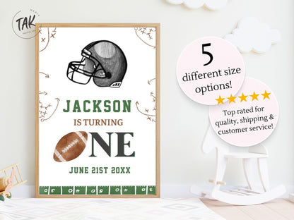 Printed Football First Birthday Welcome Sign, Custom Name Kids Birthday Party Board, Sports Theme Party Foam Board, Boy Party Birthday Decor