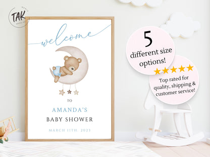 Baby Shower We Can Bearly Wait Boy Foam Welcome Sign, Baby Boy Sleeping Bear