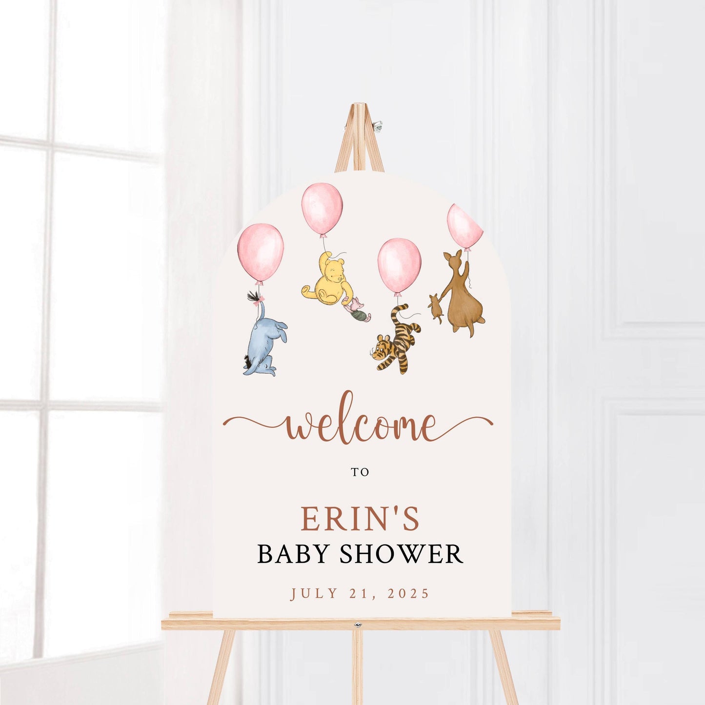 Printed Arch Winnie The Pooh Baby Shower Welcome Sign, Pooh Baby Shower Welcome, Printed Baby Girl Winnie The Pooh Foam Board Welcome Sign
