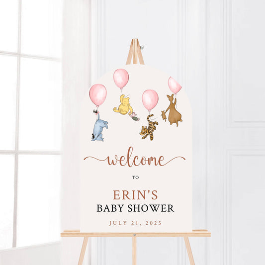 Printed Arch Winnie The Pooh Baby Shower Welcome Sign, Pooh Baby Shower Welcome, Printed Baby Girl Winnie The Pooh Foam Board Welcome Sign
