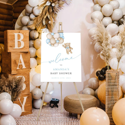 Printed Baby Shower We Can Bearly Wait Baby Boy Foam Welcome Sign, Baby Balloon Bear, Printed Foam Board, Printable Giant Bear Welcome Sign