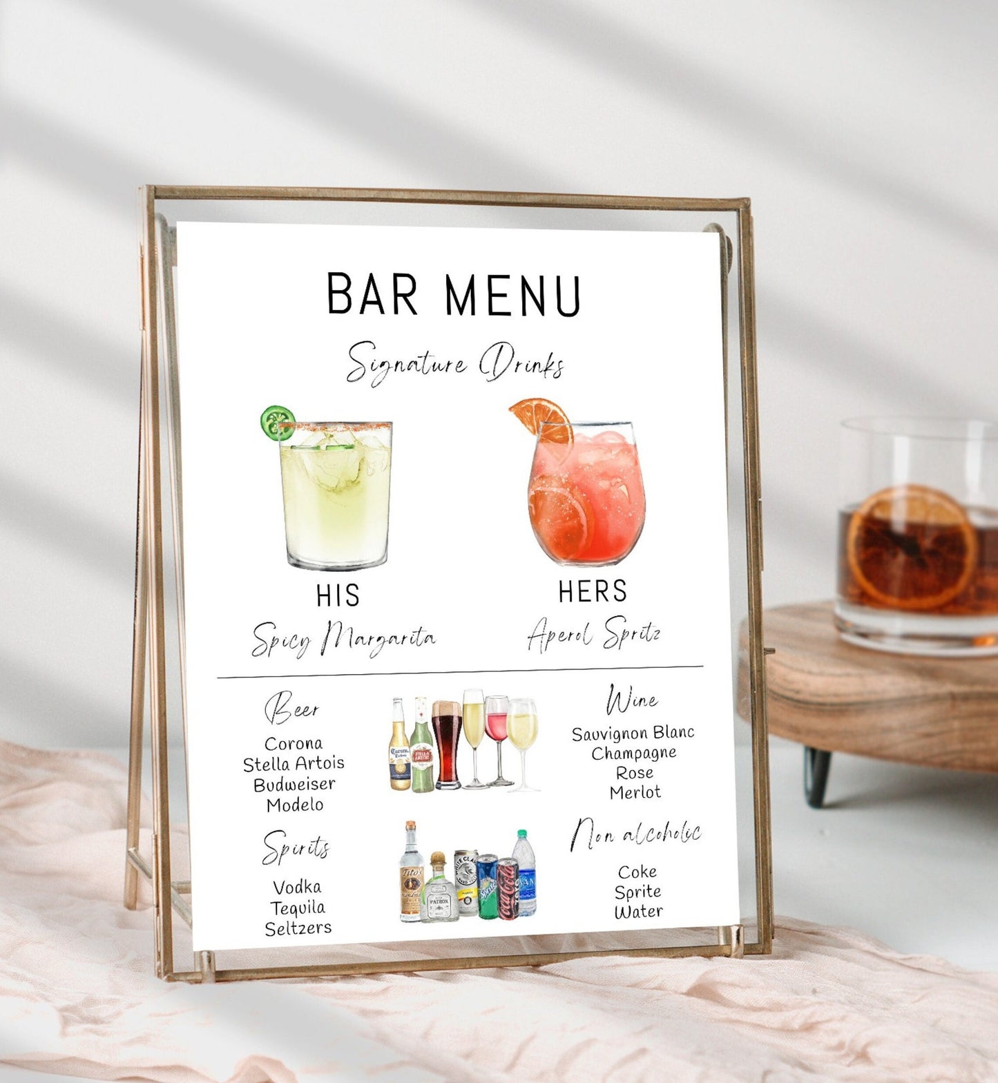 Bar Menu Minimalist Foam Board, Printed Bar Menu, Modern Drink Menu, Custom Bar Sign, Signature Drinks Party Sign