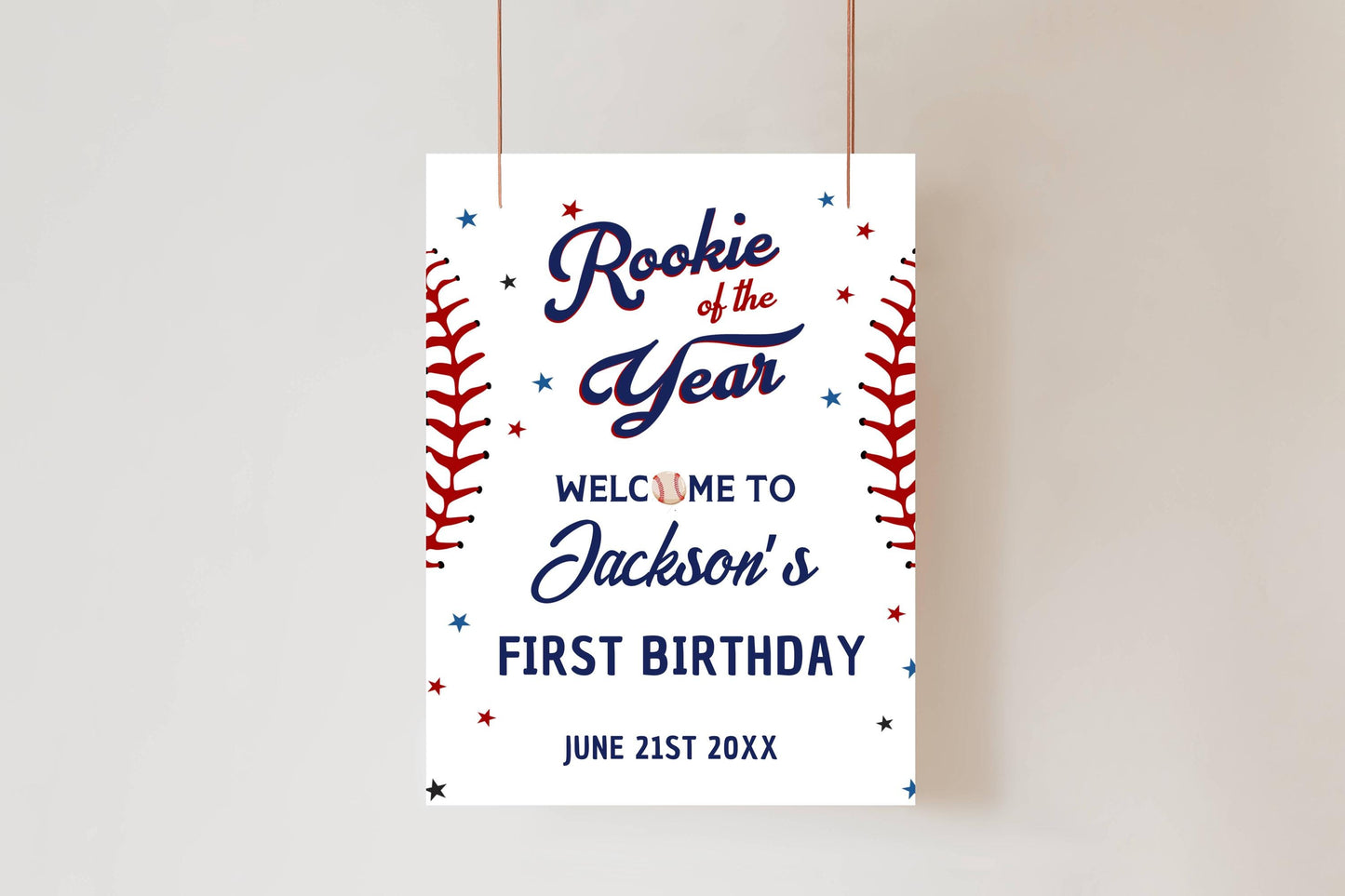 Printed Baseball Rookie of the Year 1st Birthday Welcome Sign, Custom Foam Board Birthday Decor, Boy First Birthday Sports Theme Custom Sign