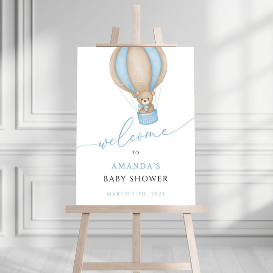 Baby Shower We Can Bearly Wait Boy Foam Welcome Sign, Baby Hot Air Balloon Bear