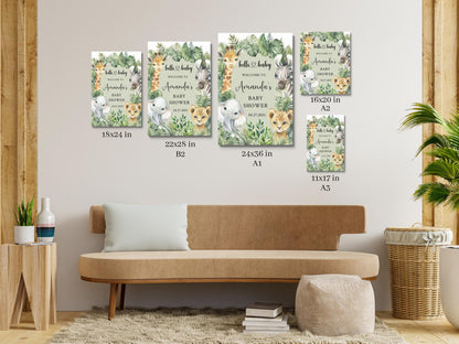Printed Jungle Theme Baby Shower Welcome Sign, Wildlife Baby Shower Welcome, Printed Gender Neutral Jungle Theme Foam Board Welcome