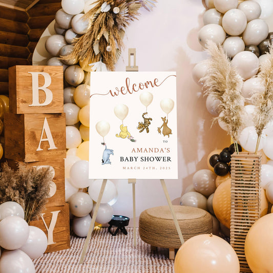 Winnie The Pooh Baby Shower Welcome Sign, Pooh Gender Neutral Baby Shower Welcome