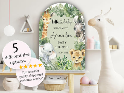 Printed Arch Jungle Theme Baby Shower Welcome Sign, Wildlife Baby Shower Welcome, Printed Gender Neutral Jungle Theme Foam Board Welcome