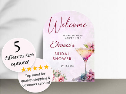 Printed Arch Bridal Shower Welcome Sign Cocktail and Florals, Custom Bridal Foam Board, Blush Pink Brunch Party Decor Poster, Bridal Brunch