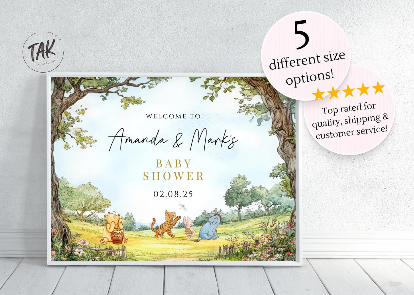 Printed Winnie The Pooh Baby Shower Welcome Sign, Pooh Baby Shower Welcome, Printed Gender Neutral Winnie The Pooh Foam Board Welcome Sign