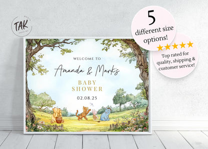 Printed Winnie The Pooh Baby Shower Welcome Sign, Pooh Baby Shower Welcome, Printed Gender Neutral Winnie The Pooh Foam Board Welcome Sign