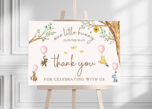 Printed Winnie The Pooh Baby Shower Welcome Sign, Custom Pooh Baby Shower Welcome, Printed Baby Girl Winnie The Pooh Foam Board Welcome Sign