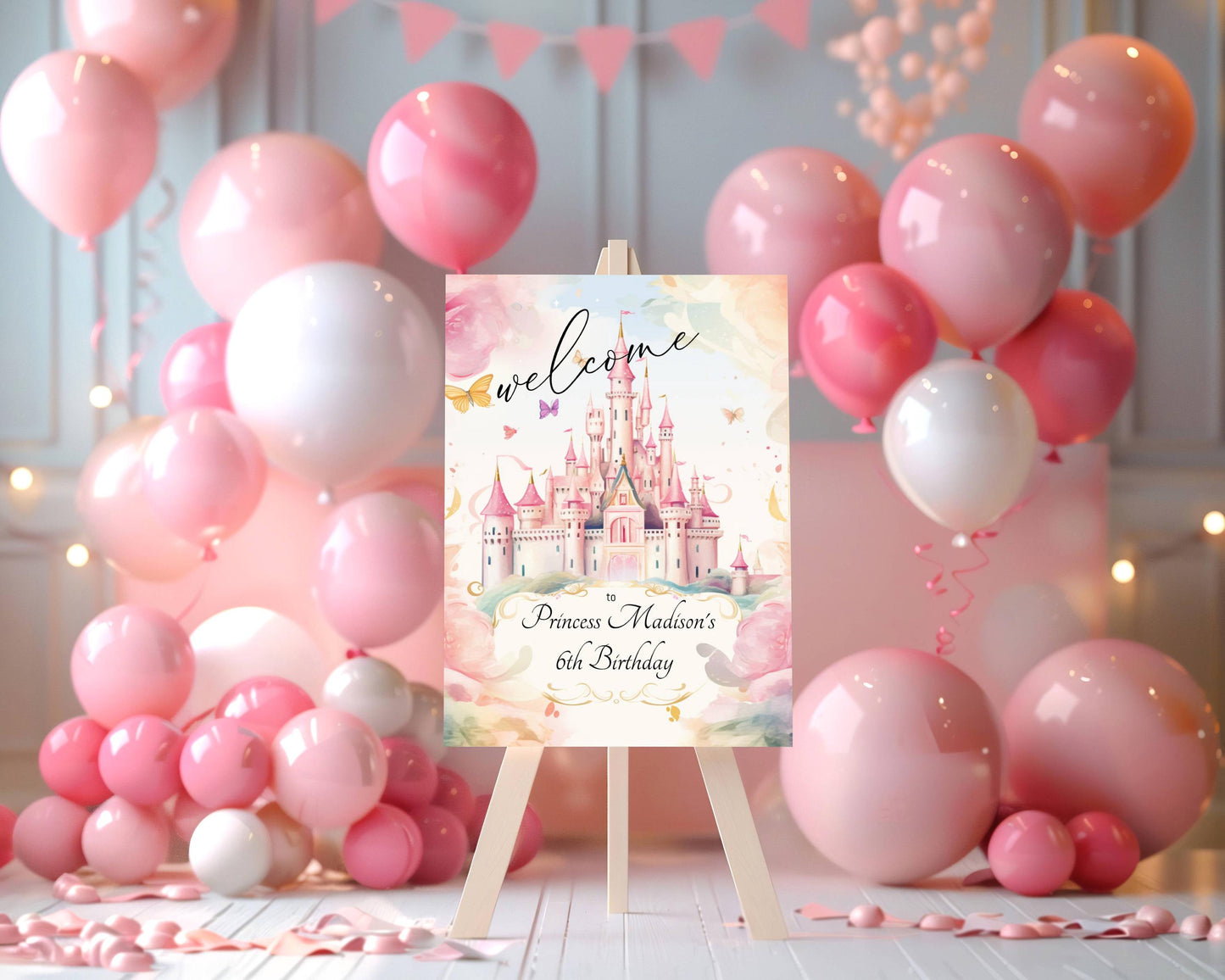 Princess Birthday Welcome Sign, Girls Princess Birthday Party Foam Welcome Sign, Printed Foam Board Welcome Sign