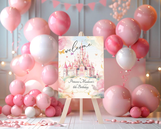Princess Birthday Welcome Sign, Girls Princess Birthday Party Foam Welcome Sign, Printed Foam Board Welcome Sign