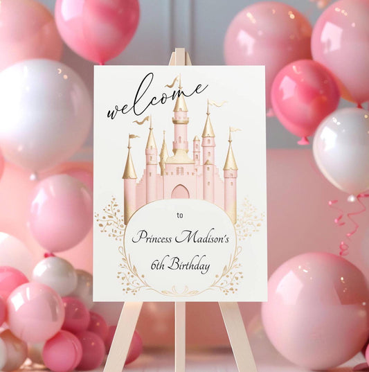 Printed Princess Birthday Welcome Sign, Girls Princess Birthday Party Foam Welcome Sign, Printed Foam Board Welcome Sign, Princess Party
