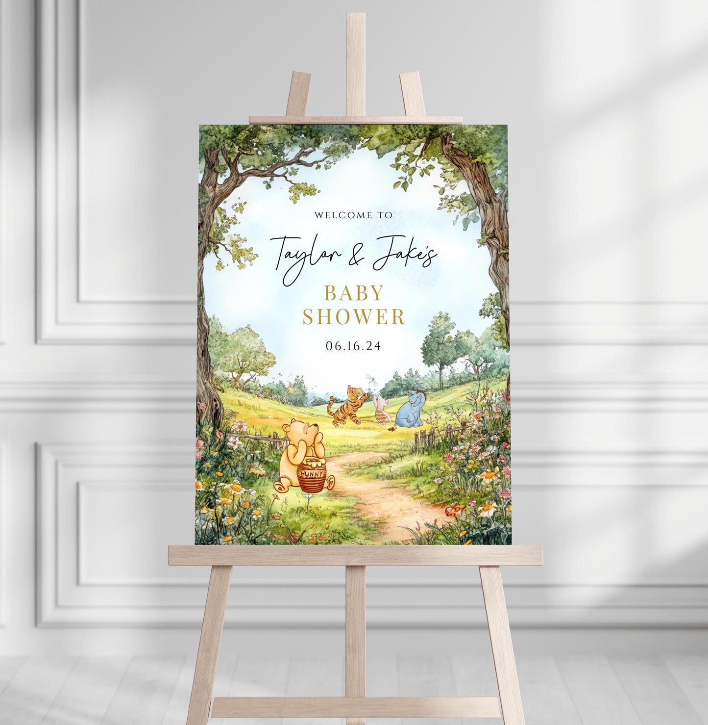 Printed Winnie The Pooh Baby Shower Welcome Sign, Pooh Baby Shower Welcome, Printed Gender Neutral Winnie The Pooh Foam Board Welcome Sign