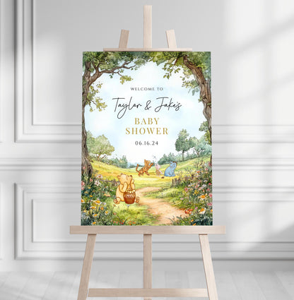 Printed Winnie The Pooh Baby Shower Welcome Sign, Pooh Baby Shower Welcome, Printed Gender Neutral Winnie The Pooh Foam Board Welcome Sign