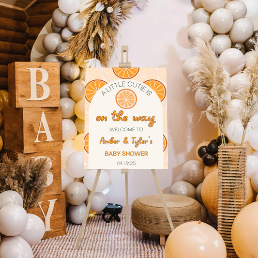 Printed Cutie Orange Baby Shower Sign Foam Board, Citrus Theme Welcome Poster, Gender Neutral Printable Decor, Custom Baby Event Display