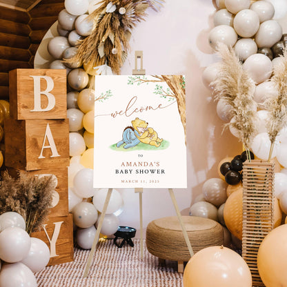Printed Winnie The Pooh Baby Shower Welcome Sign, Pooh Baby Shower Welcome, Printed Gender Neutral Winnie The Pooh Foam Board Welcome Sign