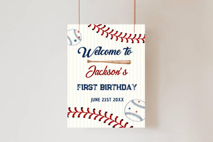 Printed Baseball Rookie of the Year 1st Birthday Welcome Sign, Custom Foam Board Birthday Decor, Boy First Birthday Sports Theme Custom Sign