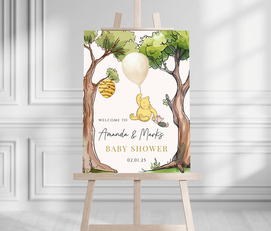 Printed Winnie The Pooh Baby Shower Welcome Sign, Pooh Baby Shower Welcome, Printed Gender Neutral Winnie The Pooh Foam Board Welcome Sign