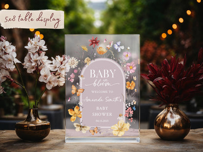 Baby in Bloom Acrylic Baby Shower Sign – Personalized Floral Welcome Sign for Spring Baby Shower, Custom Event Decor