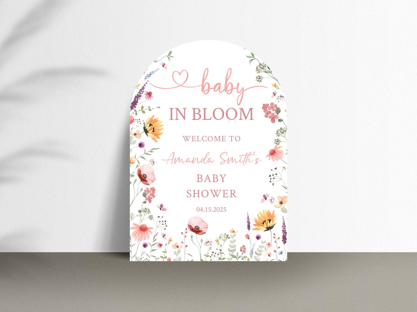 Printed Arch Baby in Bloom Baby Shower Welcome Sign, Floral Shower Welcome, Custom Printed Gender Neutral Custom Foam Board Party Welcome