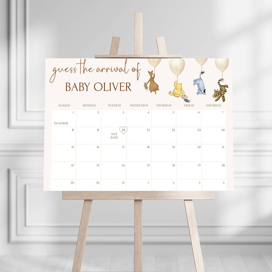 Winnie The Pooh Baby Shower Due Date Calendar, Pooh Baby Shower Calendar, Printed Gender Neutral Winnie The Pooh