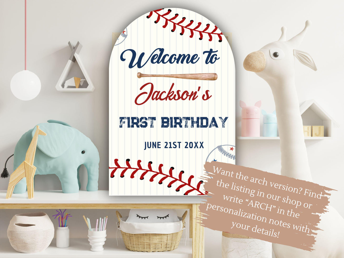 Printed Baseball Rookie of the Year 1st Birthday Welcome Sign, Custom Foam Board Birthday Decor, Boy First Birthday Sports Theme Custom Sign