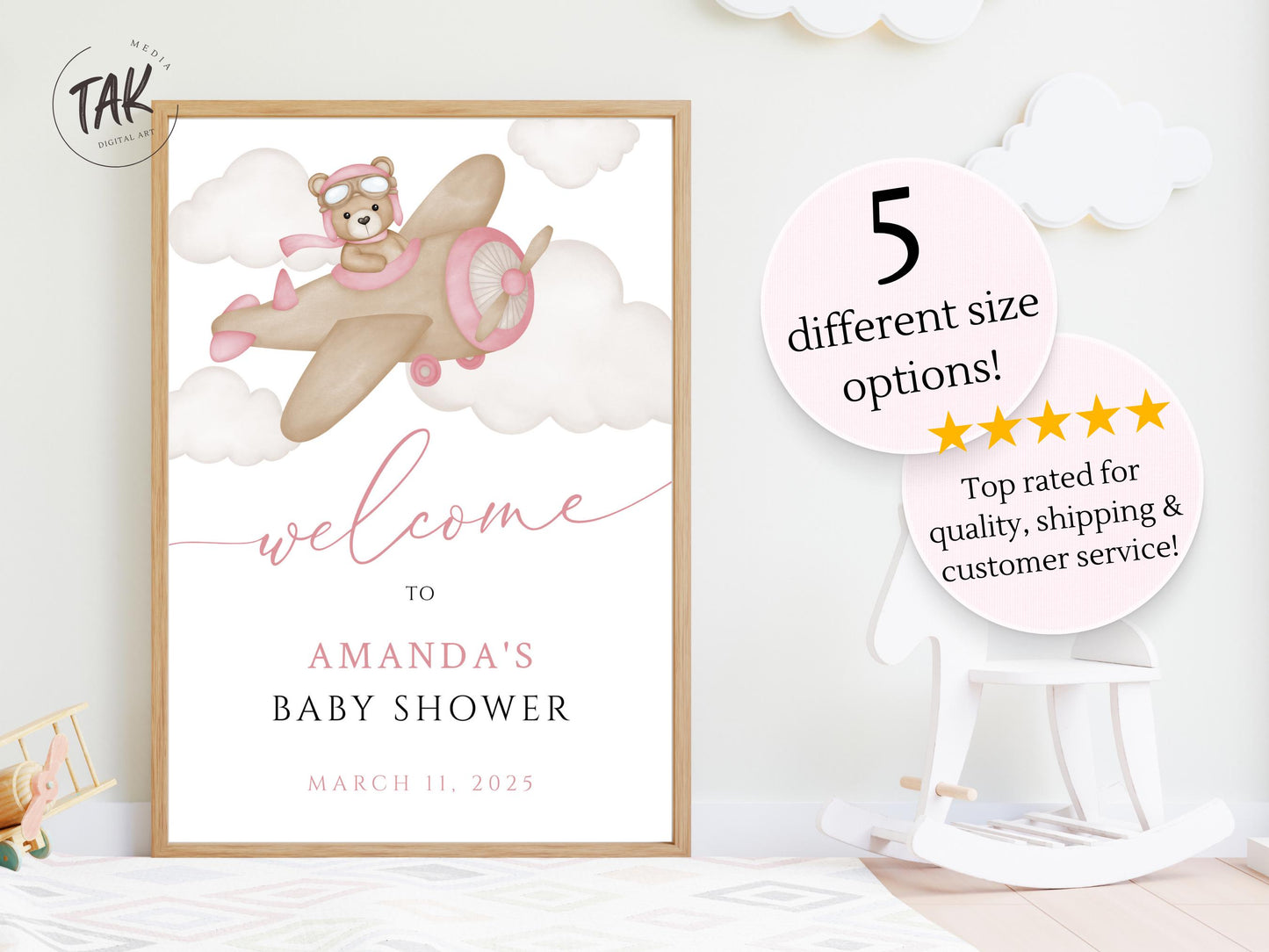 Baby Shower We Can Bearly Wait Baby Girl Foam Welcome Sign, Baby Flying Bear