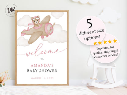 Baby Shower We Can Bearly Wait Baby Girl Foam Welcome Sign, Baby Flying Bear