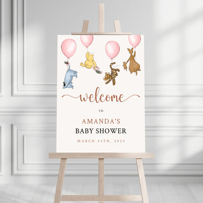 Printed Winnie The Pooh Baby Shower Welcome Sign, Pooh Baby Shower Welcome, Custom Printed Baby Girl Winnie The Pooh Foam Board Welcome Sign
