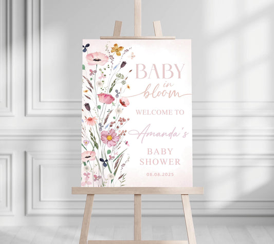 Printed Baby in Bloom Baby Shower Welcome Sign, Baby Floral Shower Welcome, Custom Printed Gender Neutral Custom Foam Board Party Welcome