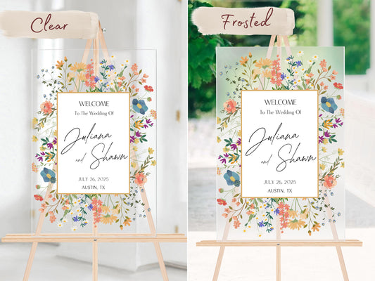 Floral Wedding Welcome Sign – Custom Acrylic or Foam Board Sign, Personalized Elegant Wedding Decor, Modern Ceremony Sign, Name & Date