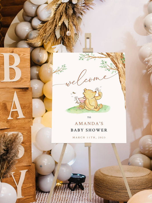 Winnie The Pooh Baby Shower Welcome Sign, Pooh Baby Shower Welcome, Gender Neutral Winnie The Pooh