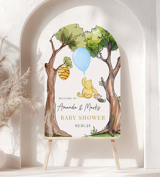 Printed Arch Winnie The Pooh Baby Shower Welcome Sign, Pooh Baby Shower Welcome, Printed Baby Boy Winnie The Pooh Foam Board Welcome Sign