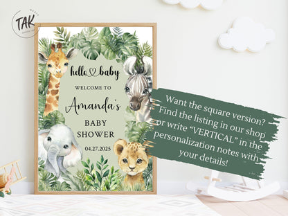 Printed Arch Jungle Theme Baby Shower Welcome Sign, Wildlife Baby Shower Welcome, Printed Gender Neutral Jungle Theme Foam Board Welcome