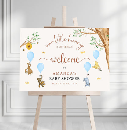 Printed Winnie The Pooh Baby Shower Welcome Sign, Pooh Baby Shower Welcome, Printed Baby Boy Winnie The Pooh Foam Board Welcome Sign