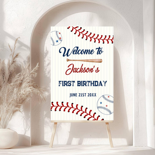Printed Baseball Rookie of the Year 1st Birthday Welcome Sign, Custom Foam Board Birthday Decor, Boy First Birthday Sports Theme Custom Sign