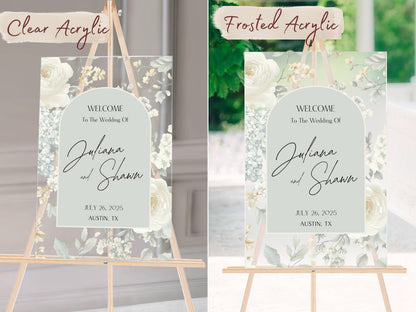Elegant Wedding Welcome Sign, Custom Acrylic or Foam Board, Personalized Floral Wedding Sign