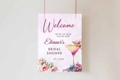 Printed Bridal Shower Welcome Sign Cocktail and Florals, Custom Bridal Foam Board, Blush Pink Brunch Party Decor Poster, Bridal Brunch Sign