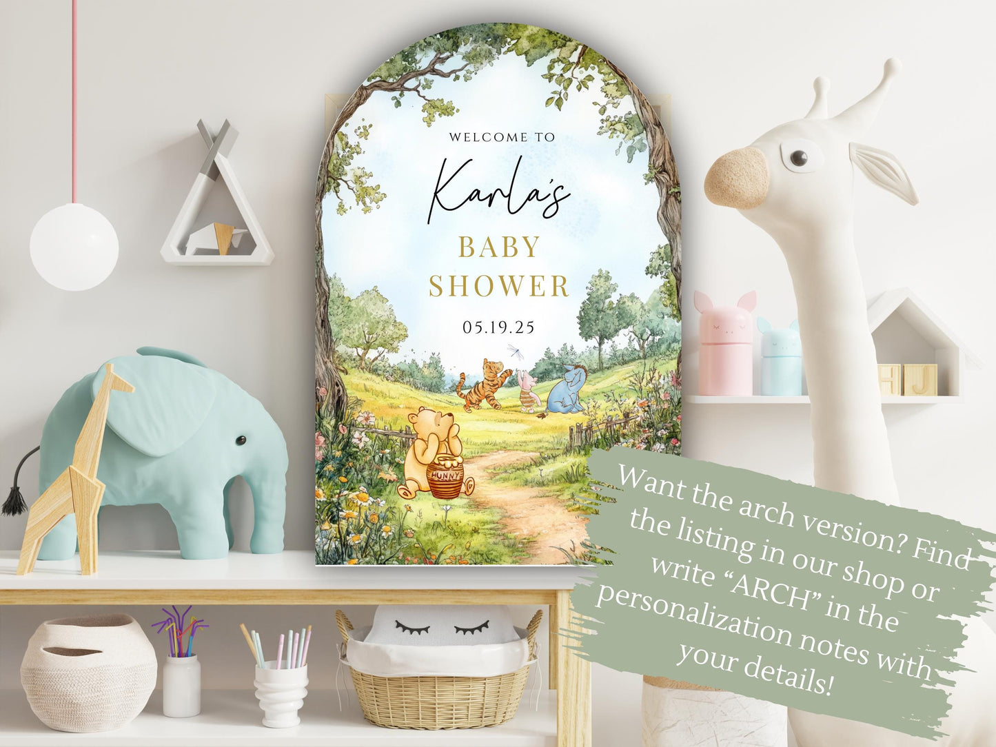 Printed Winnie The Pooh Baby Shower Welcome Sign, Pooh Baby Shower Welcome, Printed Gender Neutral Winnie The Pooh Foam Board Welcome Sign