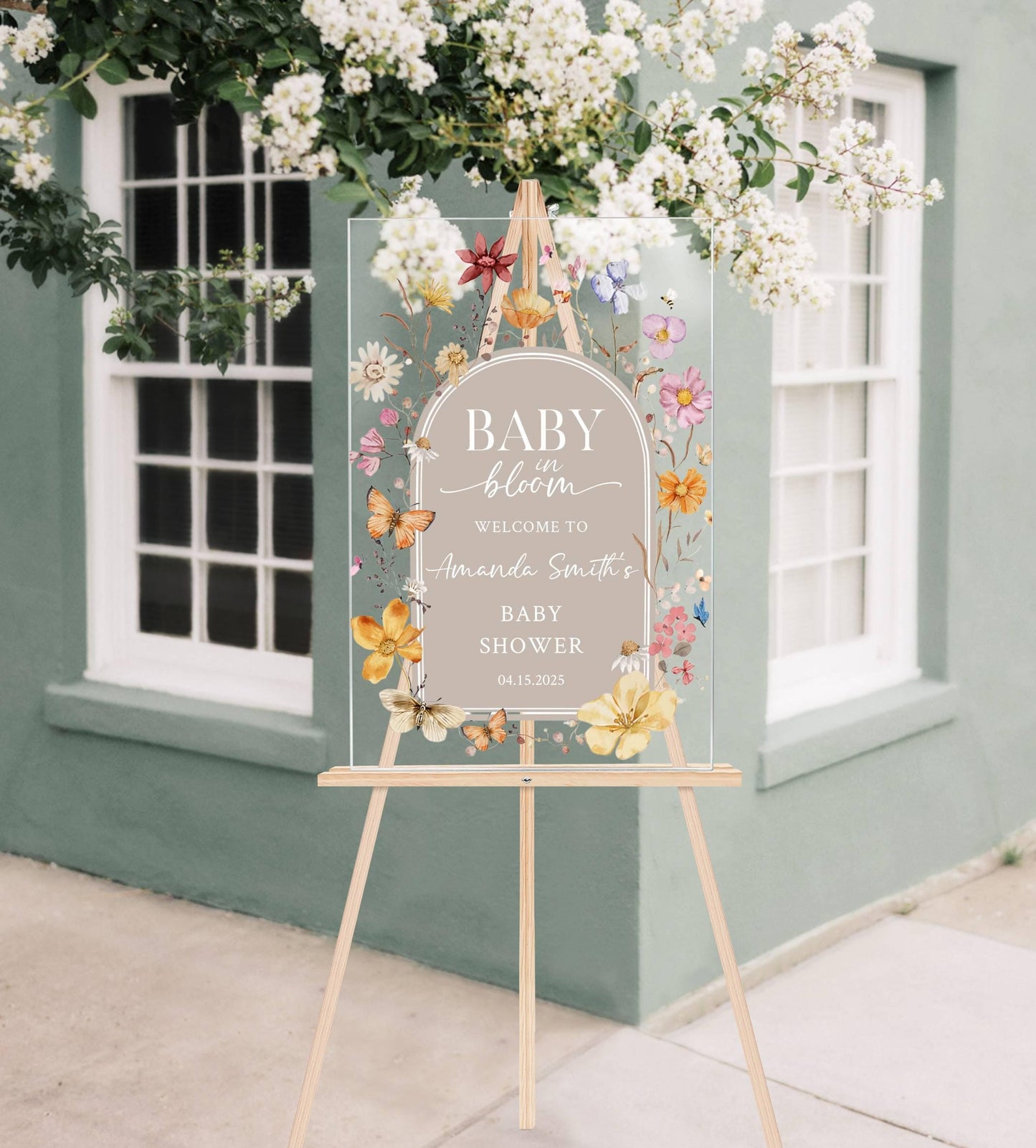 Baby in Bloom Acrylic Baby Shower Sign – Personalized Floral Welcome Sign for Spring Baby Shower