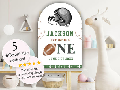 Printed Arch Football First Birthday Welcome Sign, Custom Name Kids Birthday Party Board, Sports Theme Party Foam Board, Boy Birthday Decor