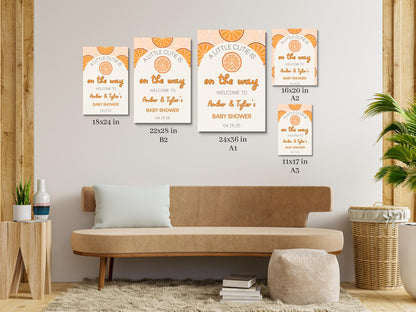 Printed Cutie Orange Baby Shower Sign Foam Board, Citrus Theme Welcome Poster, Gender Neutral Printable Decor, Custom Baby Event Display